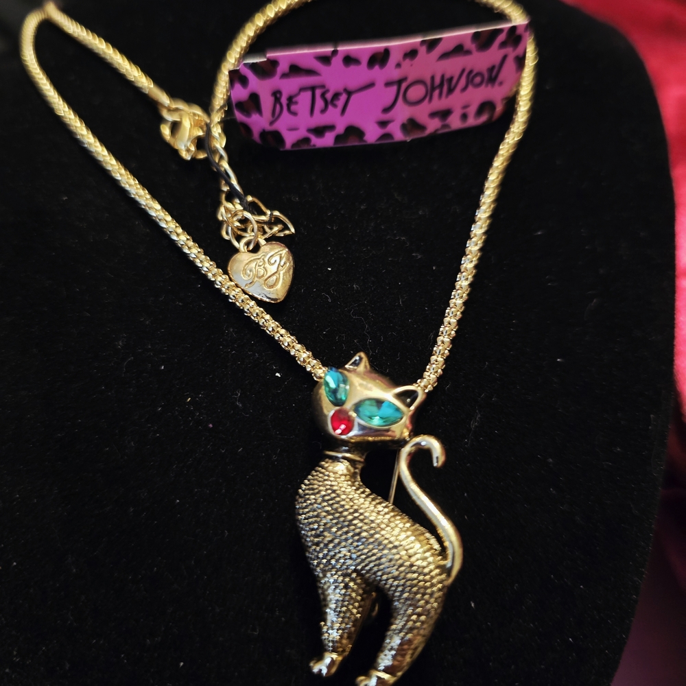 Betsey Johnson Gold Cat Necklace with Jewel Accents